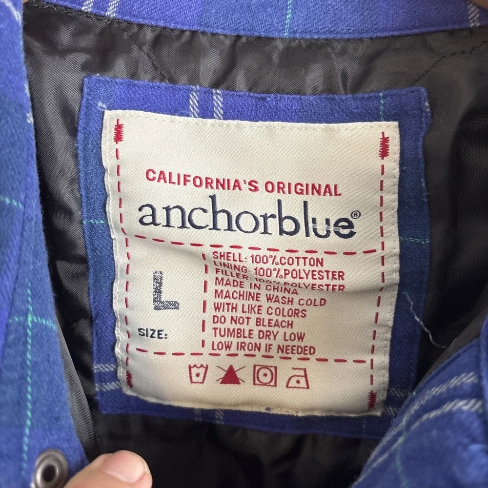 Vintage Y2K Anchor Blue Flannel Snap Shirt Large‎ Lined Workwear Grunge Punk